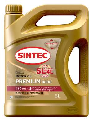 Sintec PREMIUM 9000 SAE 0W-40  API SP/CF, ACEA A3/B4 5л по цене 4л